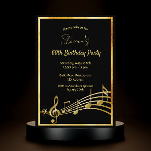 Invitation 60e anniversaire fête de musique noir et or notes