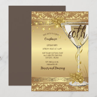 Invitation 60e anniversaire fête Elégant tournois d'or Fleurs