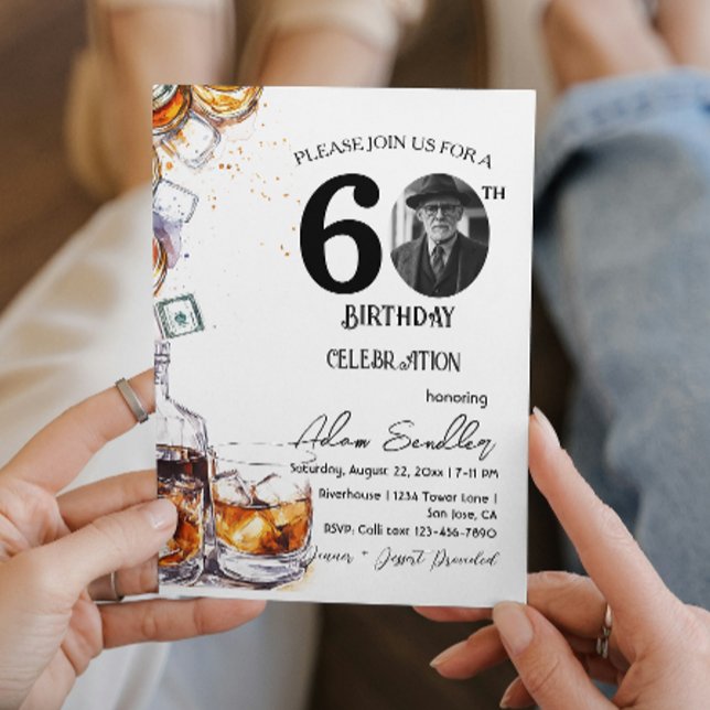 Invitation 60e anniversaire fête et whisky et boissons (Créateur téléchargé)