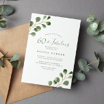 Invitation 60e anniversaire fête eucalyptus aquarelle élégant<br><div class="desc">Simple minimaliste aquarelle moderne eucalyptus verdure feuillage Soixante et fabuleuse invitation de fête de soixantième anniversaire.</div>