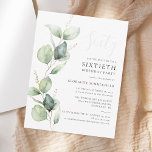 Invitation 60e anniversaire fête Eucalyptus Script de verdure<br><div class="desc">Il pourrait s'agir d'une fête surprise ou d'une autre décennie spéciale. Cette invitation à la fête de 60e anniversaire avec un design vert d'eucalyptus avec une typographie populaire moderne peut être facilement édité pour convenir à toute fête d'anniversaire ou d'anniversaire. Vous pouvez modifier le libellé, les détails de l'anniversaire et...</div>