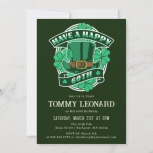 Invitation 60e anniversaire fête Leprechaun Casquette Shamroc
