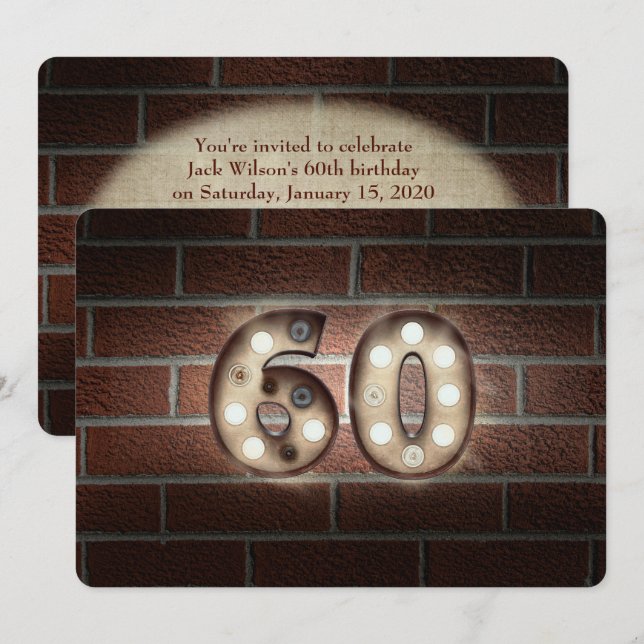 Invitation 60e anniversaire Fête-marquee lumières sur brique (Devant / Derrière)