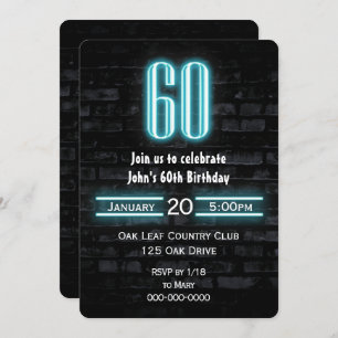 Invitation 60e Anniversaire fête Neon Connexion Brick