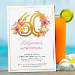 Invitation 60e anniversaire fête Plutôt Floral Gold Numéro 60<br><div class="desc">60e anniversaire invitation de fête avec numéro or 60 décoré de jolies fleurs. Design féminin et élégant avec des arrangements floraux aquarelles dans les tons jaune rose orange et violet. Idéal pour fêter le 60e anniversaire,  déjeuner d'anniversaire de printemps ou d'été,  thé de jardin etc.</div>