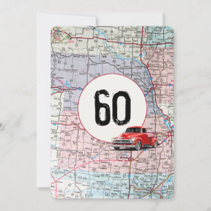 Invitation 60e Anniversaire Fête Rouge Retro Camion
