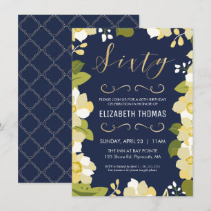 Invitation 60e anniversaire, Floral personnalisé, Or