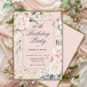 Invitation 60e anniversaire Floral rose or Aquarelle Floral