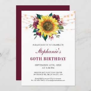 Invitation 60e anniversaire Floral Sunflower String Lights Pa