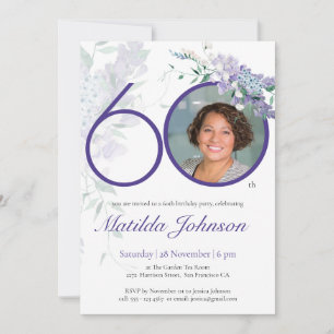 Invitation 60e anniversaire Floral Wisteria Purple Elegant Ph