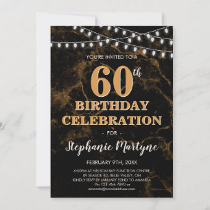 Invitation 60e anniversaire Gold Marble noir lumières à corde