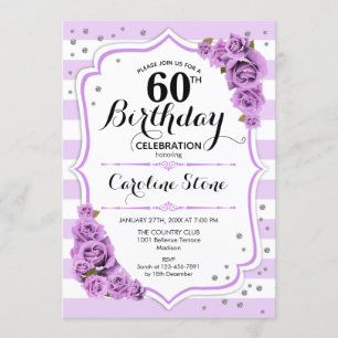 Invitation 60e anniversaire - Lavande Blanc Fleurs pourpres