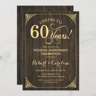 Invitation 60e anniversaire Mariage - Bois d'or