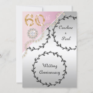 Invitation 60e anniversaire Mariage Embossed Silver Rose or