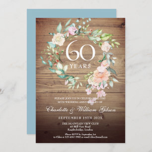 Invitation 60e anniversaire Mariage Rose Rustic Wood