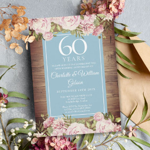 Invitation 60e anniversaire Mariage Rustique Rose verdure