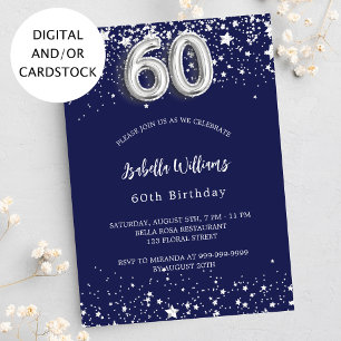 Invitation 60e anniversaire marine bleu argent étoiles