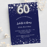 Invitation 60e anniversaire marine bleu argent étoiles luxe<br><div class="desc">Une invitation moderne,  élégante et glamour pour un 60ème anniversaire. Un arrière - plan bleu marine,  décoré de faux étoiles argentées. Personnalisez et ajoutez votre nom et les détails de votre fête. Le numéro 60 est écrit avec une police de style ballon.</div>