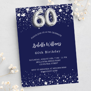 Invitation 60e anniversaire marine bleu argent étoiles luxe