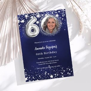 Invitation 60e anniversaire marine bleu argent étoiles photo 