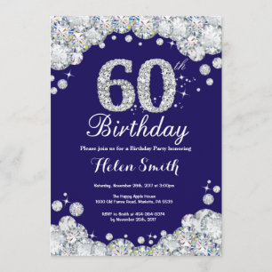 Invitation 60e anniversaire Marine Bleu et Diamant d'argent