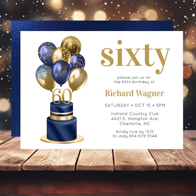 Invitation 60e anniversaire Marine Blue Balloon Cake (Créateur téléchargé)