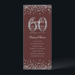 Invitation 60e Anniversaire Menu Merci U Argent Bourgogne<br><div class="desc">Design élégant "Programme de fête d'anniversaire" avec faux parties scintillant confetti texte personnalisé.</div>