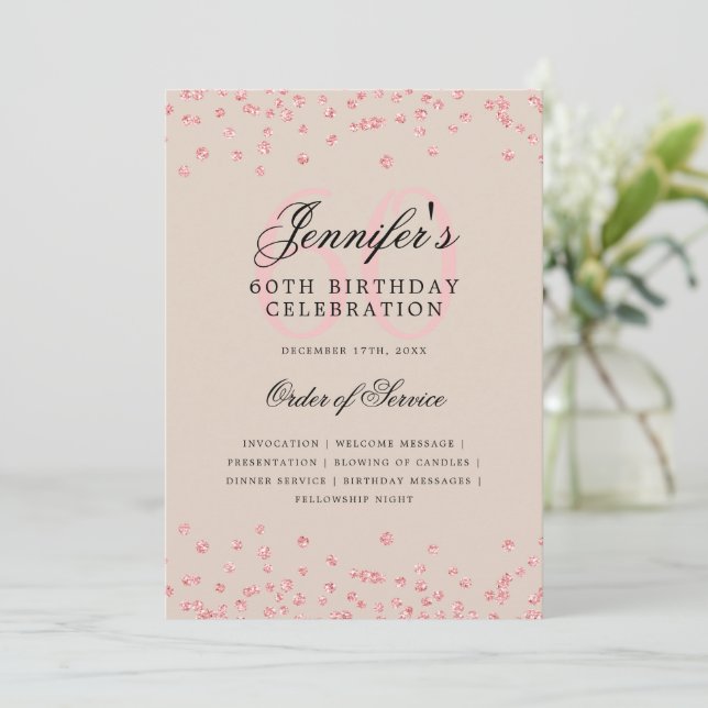Invitation 60e Anniversaire Menu Rose Champagne d'or (Debout devant)