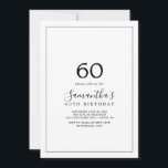 Invitation 60e anniversaire minimaliste<br><div class="desc">Cette invitation minimaliste de 60ème anniversaire est parfaite pour une simple fête d'anniversaire. Le design romantique moderne présente une typographie classique en noir et blanc associée à une calligraphie rustique mais élégante avec un style vintage lettré à la main. Personnalisable dans n'importe quelle couleur. Gardez le design simple et élégant,...</div>