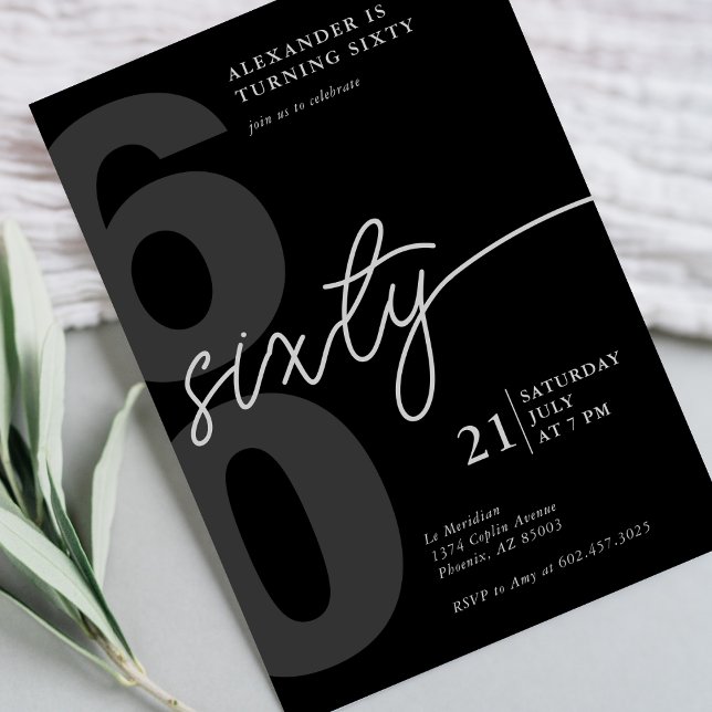Invitation 60e anniversaire minimaliste moderne gris noir (Créateur téléchargé)