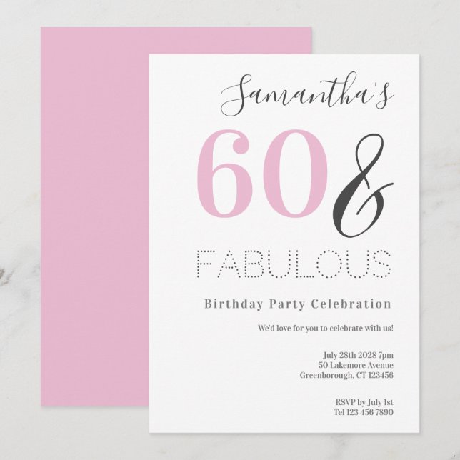 Invitation 60e anniversaire Modern Pink Party (Devant / Derrière)