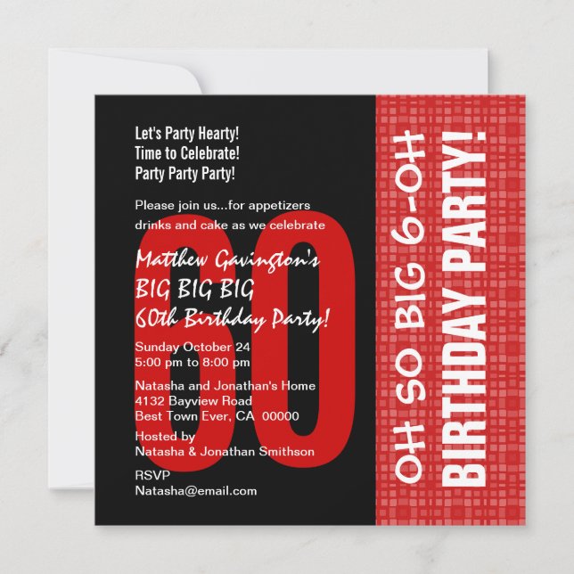 Invitation 60e anniversaire Moderne B205 rouge et noir (Devant)