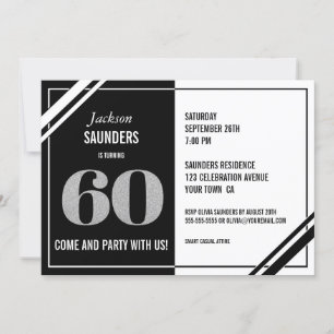 Invitation 60e anniversaire moderne Black and White Party