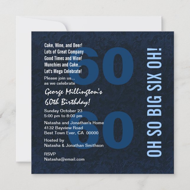 Invitation 60e anniversaire moderne Blue White Red SIX OH A01 (Devant)