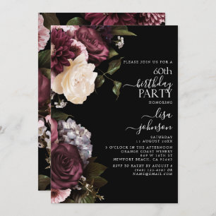 Invitation 60e anniversaire Moderne Dark Moody Bourgogne Flor