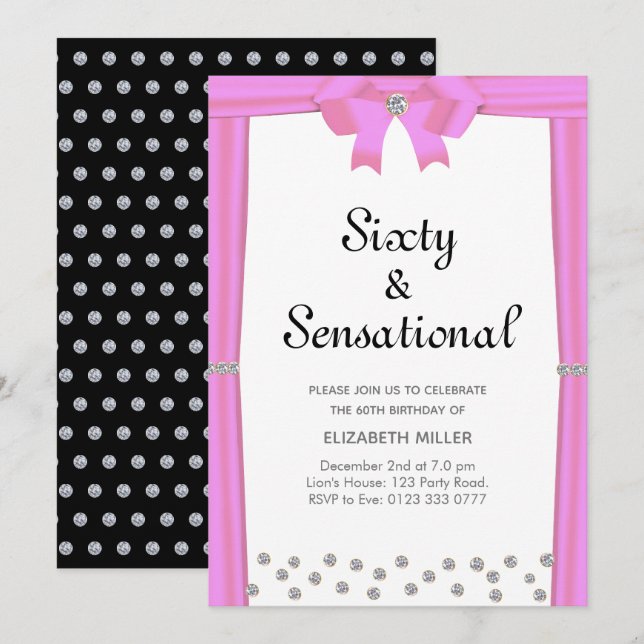 Invitation 60e anniversaire moderne et diamants de Parties sc (Devant / Derrière)