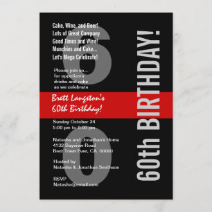 Invitation 60e anniversaire moderne Modèle rouge noir blanc A