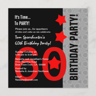 Invitation 60e anniversaire moderne rouge argent noir drôle A
