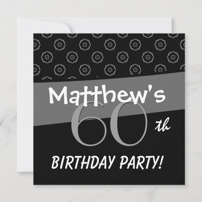 Invitation 60e anniversaire Motif gris et noir (Devant)