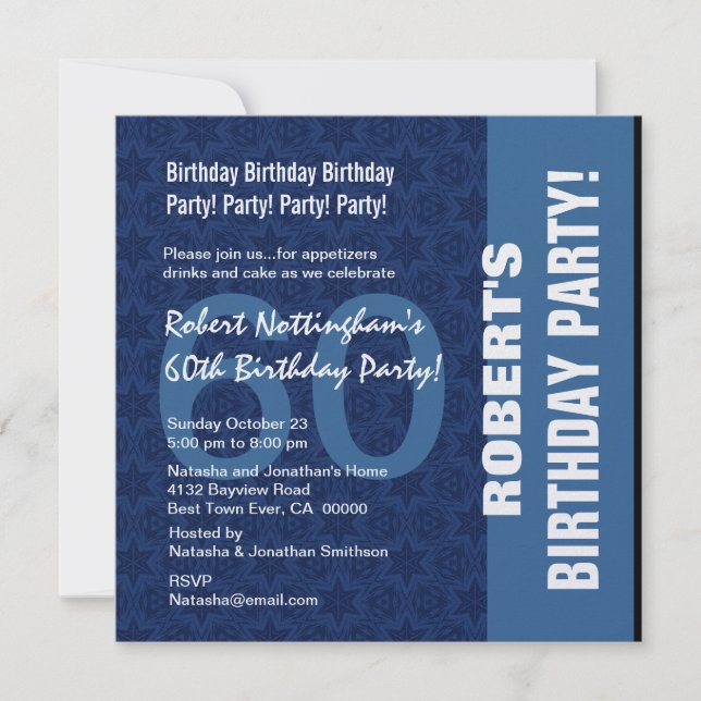 Invitation 60e anniversaire Motif moderne dans les tons bleus (Devant)