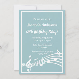 Invitation 60e anniversaire musique note turquoise bleu
