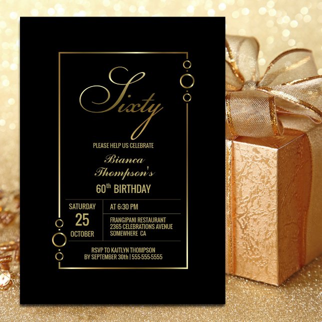 Invitation 60e anniversaire Noir avec Gold Frame Party (Créateur téléchargé)