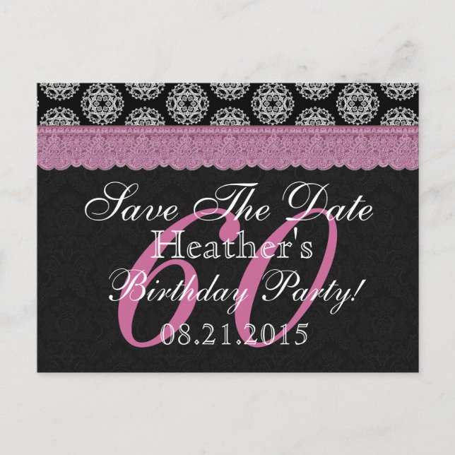 Invitation 60e anniversaire noir blanc rose (Devant)