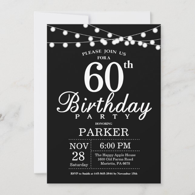 Invitation 60e anniversaire noir et blanc (Devant)