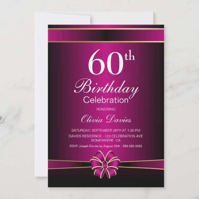Invitation 60e anniversaire noir et rose (Devant)