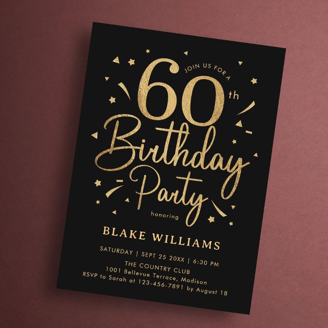 Invitation 60e Anniversaire Noir Or (Créateur téléchargé)