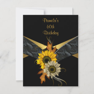 Invitation 60e Anniversaire Noir Or Jaune Tournesol