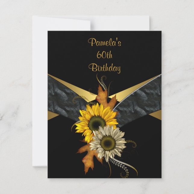 Invitation 60e Anniversaire Noir Or Jaune Tournesol (Devant)