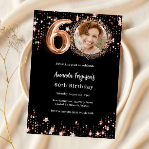 Invitation 60e anniversaire noir rose étoiles photo en or