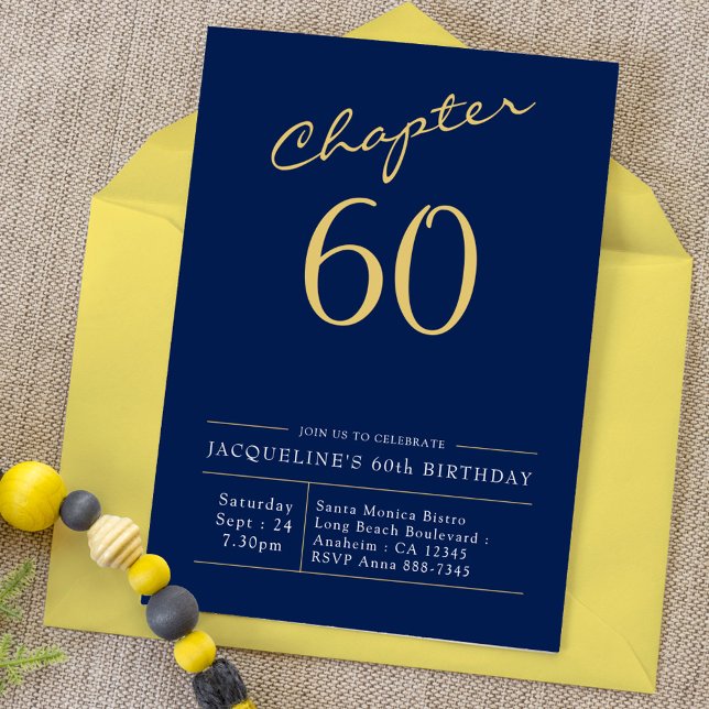 Invitation 60e Anniversaire Or moderne Script bleu (Créateur téléchargé)